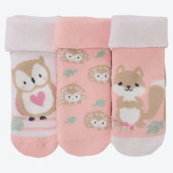 NKD Baby-Mädchen-Frotteesocken mit Waldtier-Motiv, 3er-Pack