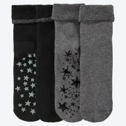 Damen NKD Damen-ABS-Frotteesocken mit Glitzer, 2er-Pack