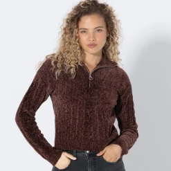 Damen NKD Damen-Chenille-Troyer mit Reißverschluss