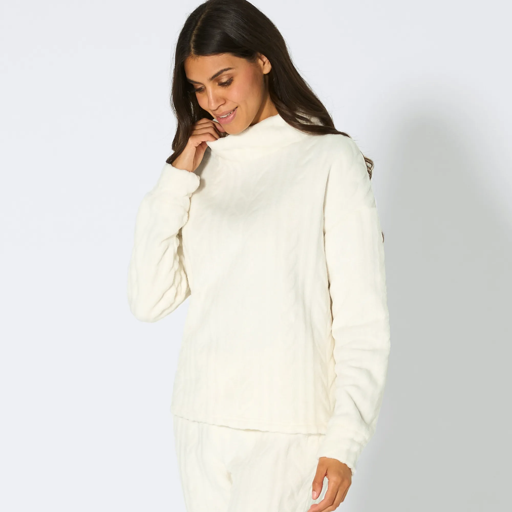 Damen NKD Damen-Homewear-Oberteil mit Zopfstrickmuster
