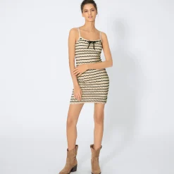 Damen NKD Damen-Kleid Ajouroptik mit Ringelmuster