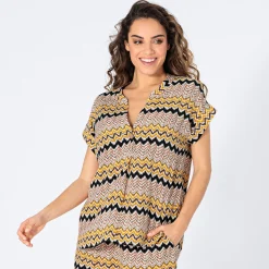 Damen NKD Damen-Kurzarm-Bluse mit Zick-Zack-Muster