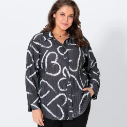 Damen NKD Damen-Langarm-Bluse mit Herz-Muster, große Größen