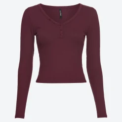 Damen NKD Damen-Langarmshirt mit Knopfreihe