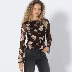 Damen NKD Damen-Mesh-Shirt mit Trompetenärmeln