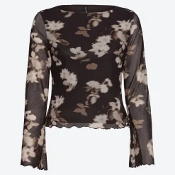 Damen NKD Damen-Mesh-Shirt mit Trompetenärmeln