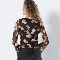 Damen NKD Damen-Mesh-Shirt mit Trompetenärmeln