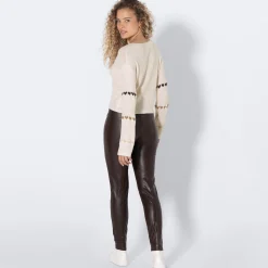 Damen NKD Damen-PU-Leggings mit Ziernaht