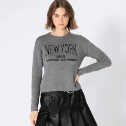 Damen NKD Damen-Pullover mit Glitzer-Schriftzug