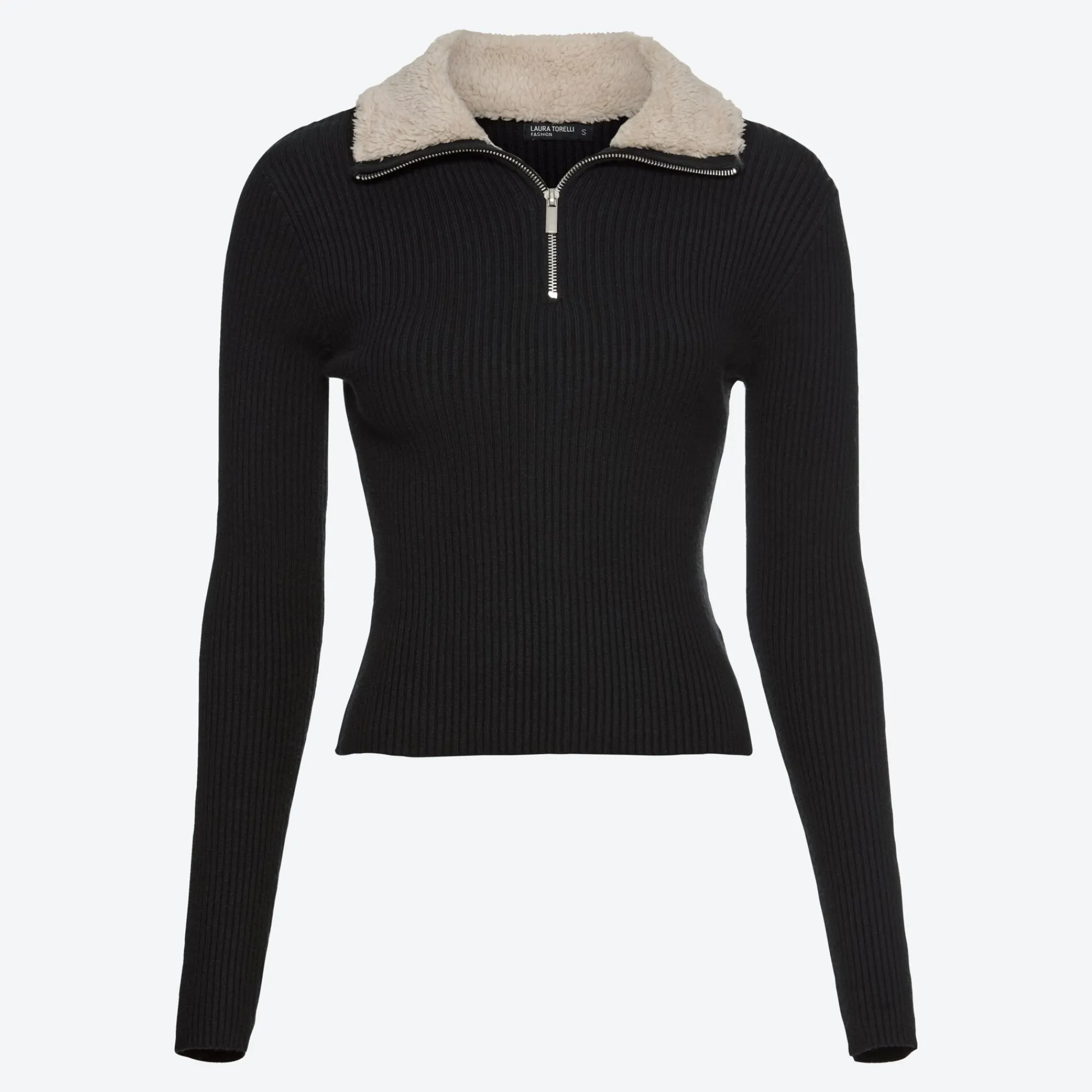 Damen NKD Damen-Pullover mit Kunstfell-Kragen
