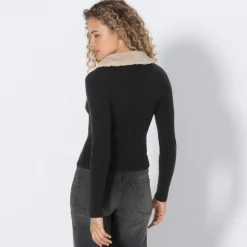 Damen NKD Damen-Pullover mit Kunstfell-Kragen