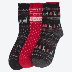 Damen NKD Damen-Socken mit Norweger-Muster, 3er-Pack