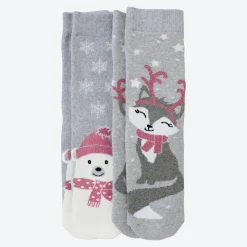 Damen NKD Damen-Thermo-Socken mit Winter-Motiv, 2er-Pack