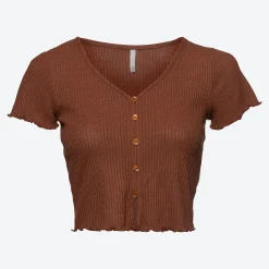 Damen NKD Damen-T-Shirt mit Knopfleiste