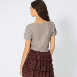 Damen NKD Damen-T-Shirt mit Knopfleiste