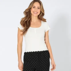 Damen NKD Damen-T-Shirt mit Spitze am Ausschnitt