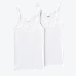 Damen NKD Damen-Unterhemd mit Spitzenbesatz, 2er-Pack