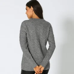 Damen NKD Damen-Zopfstrick-Pullover mit Rundhalsausschnitt