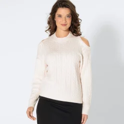 Damen NKD Damen-Zopfstrickpullover mit Cut-Outs