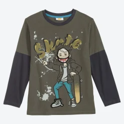 Kinder NKD Kinder-Jungen-Langarmshirt mit Frontaufdruck und Applikationen