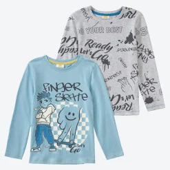 Kinder NKD Kinder-Jungen-Langarmshirt mit Skater-Motiv, 2er-Pack