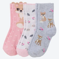 Kinder NKD Kinder-Mädchen-Socken mit Waldtier-Motiv, 3er-Pack