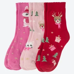 Kinder NKD Kinder-Mädchen-Socken mit Weihnachts-Motiven, 3er-Pack