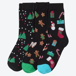 Damen NKD Unisex-Socken mit unterschiedlichen Motiven, 3er-Pack